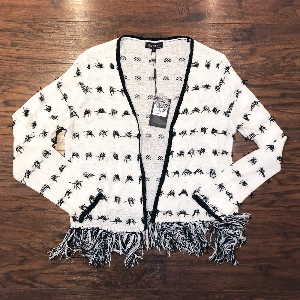 Light Fringe Tassel Knit Cardigan Open Front NEW